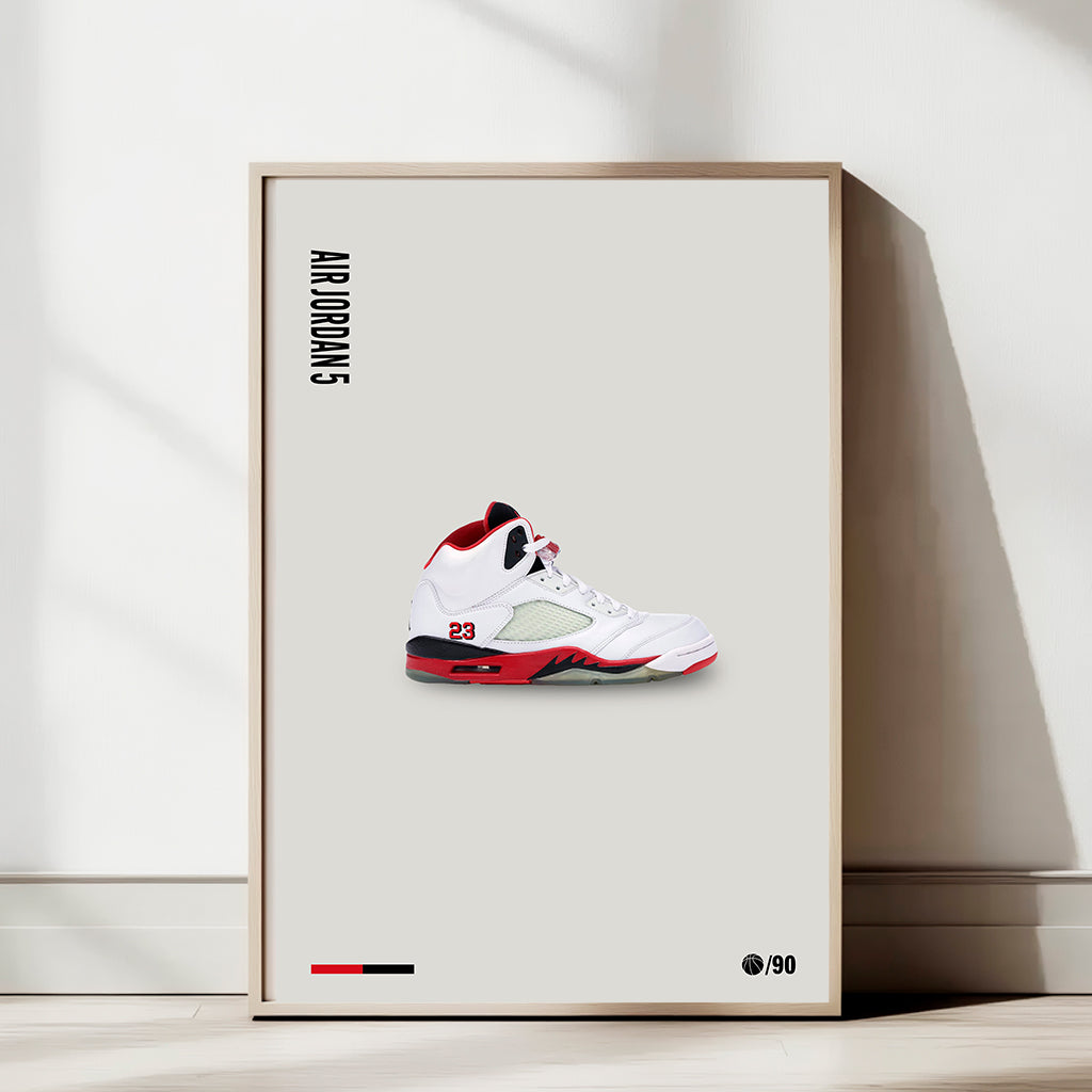 Air Jordan 5 Fire Red Poster — Minimal Sneaker Art Print