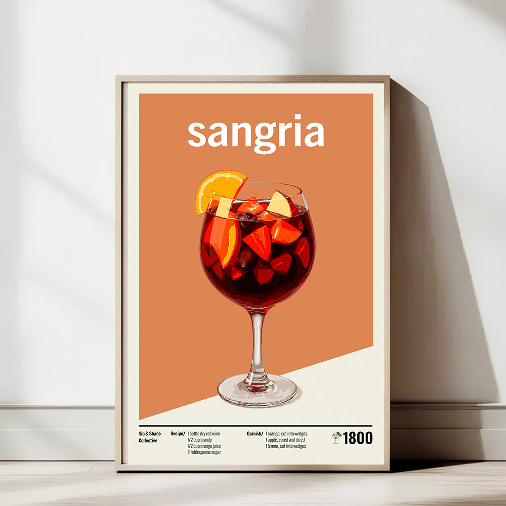 Minimal Sangria Art Print — Modern Cocktail Recipe Poster | Vibrant Bar & Kitchen Wall Art | 11x17, 12x18, 16x24, 20x30, 24x36