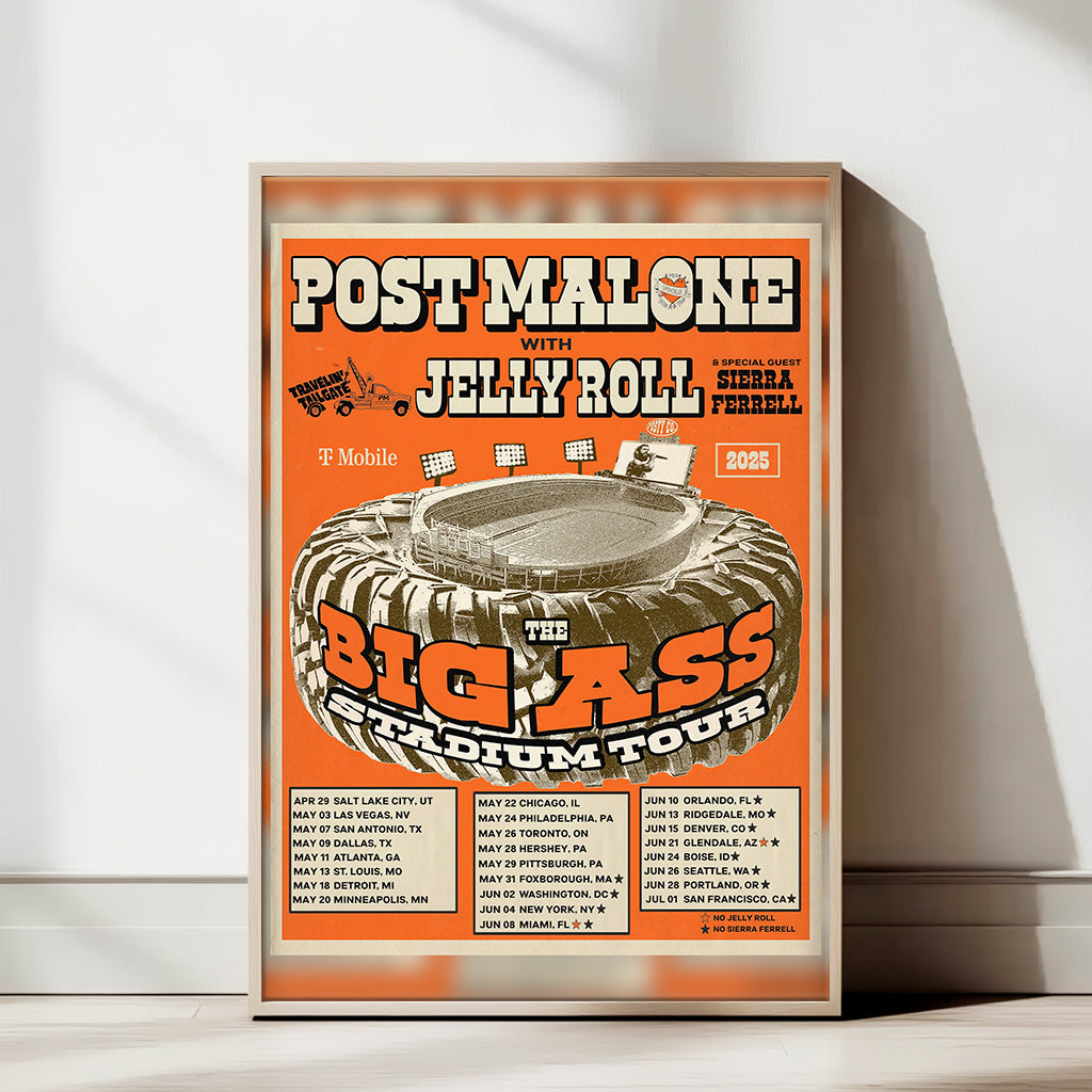 Post Malone Big Ass Stadium Tour Poster — Retro Concert Art Print