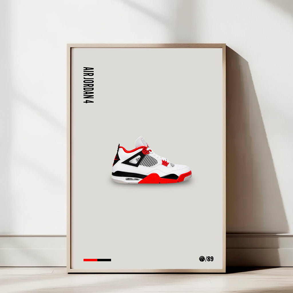 Air Jordan 4 Fire Red Poster — Minimal Sneaker Art Print