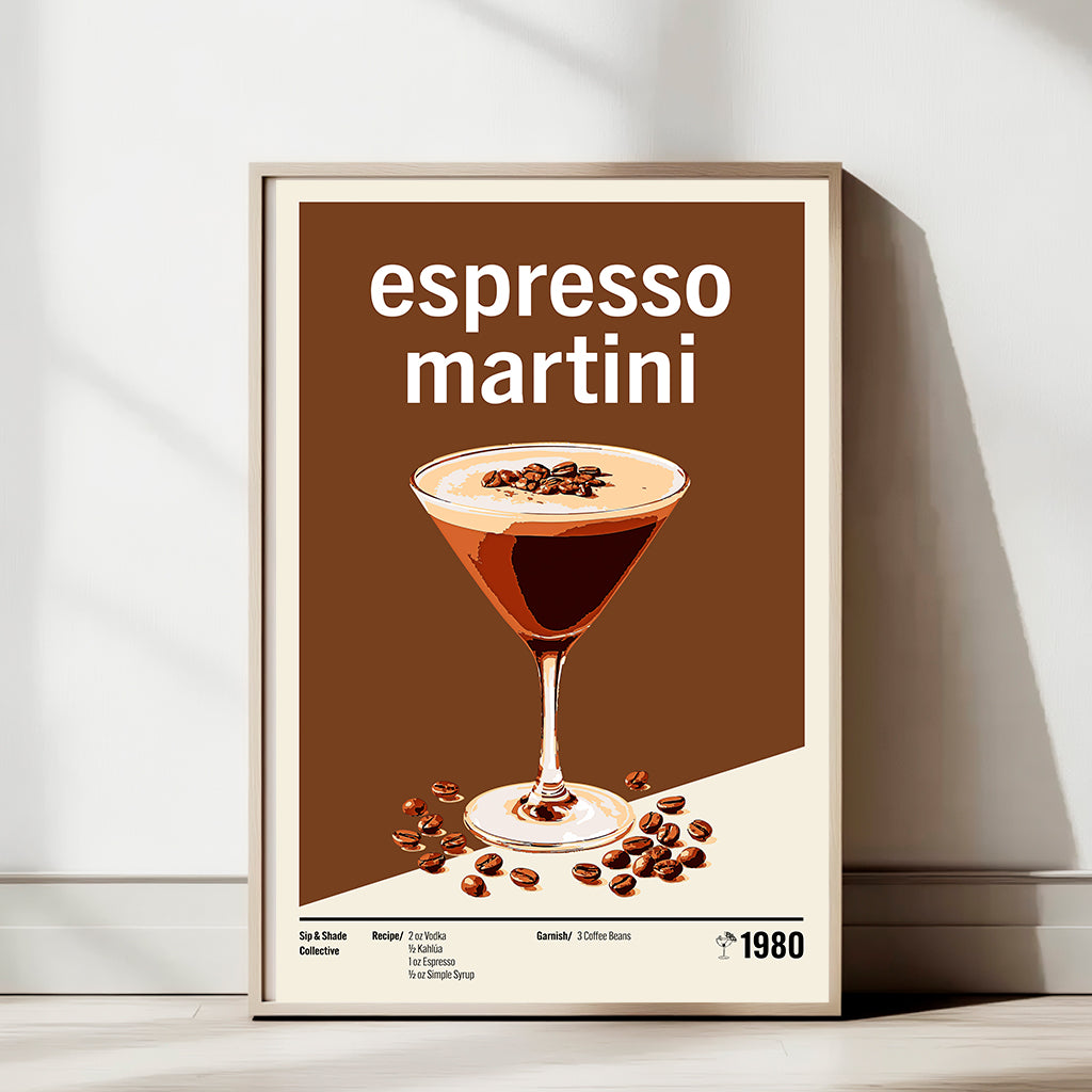 Minimal Espresso Martini Art Print — Modern Cocktail Recipe Poster | Bar & Kitchen Wall Art | 11x17, 12x18, 16x24, 20x30, 24x36
