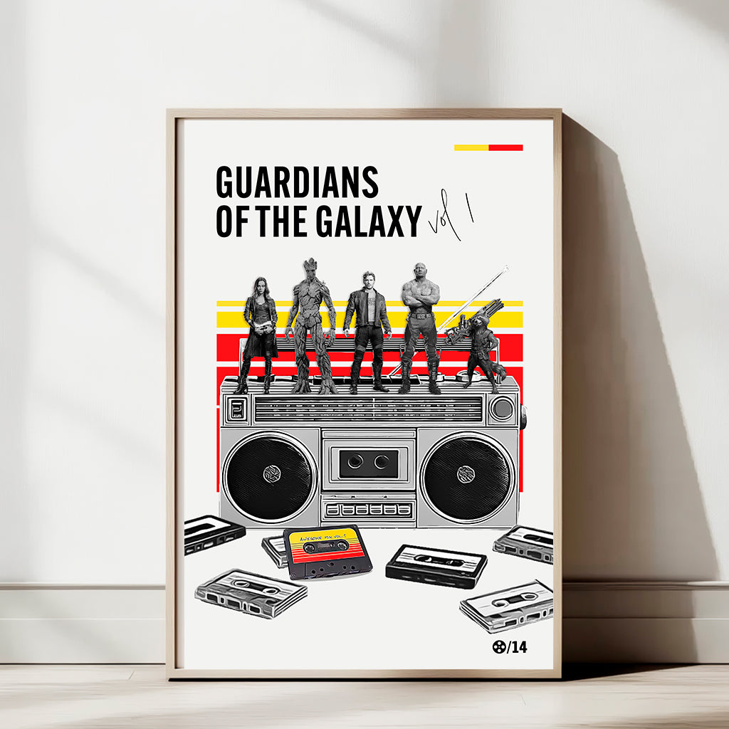 Minimal Guardians of the Galaxy Vol. 1 Art Print — Retro Cassette & Boombox Poster | Modern Pop Culture Wall Art | 11x17, 12x18, 16x24, 20x30, 24x36