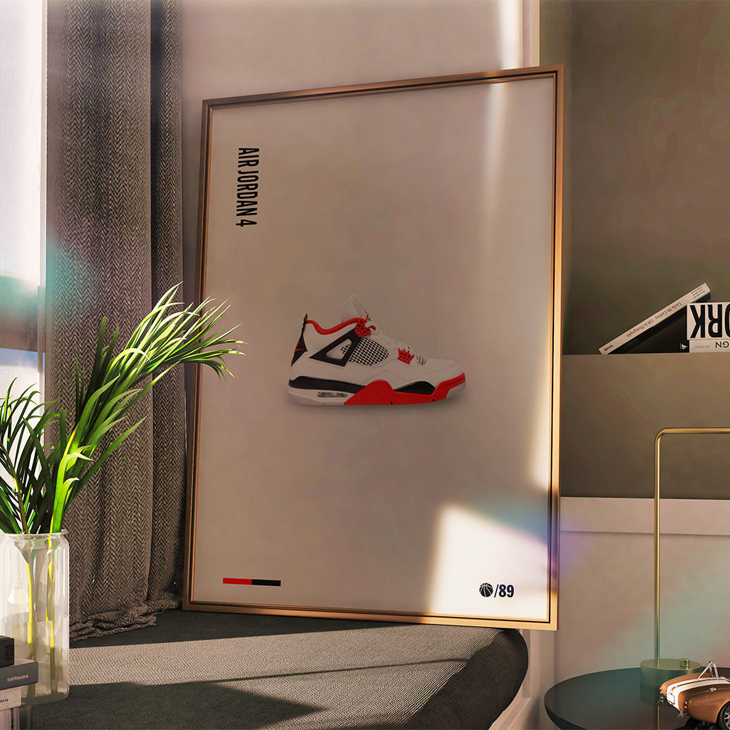 Air Jordan 4 Fire Red Poster — Minimal Sneaker Art Print