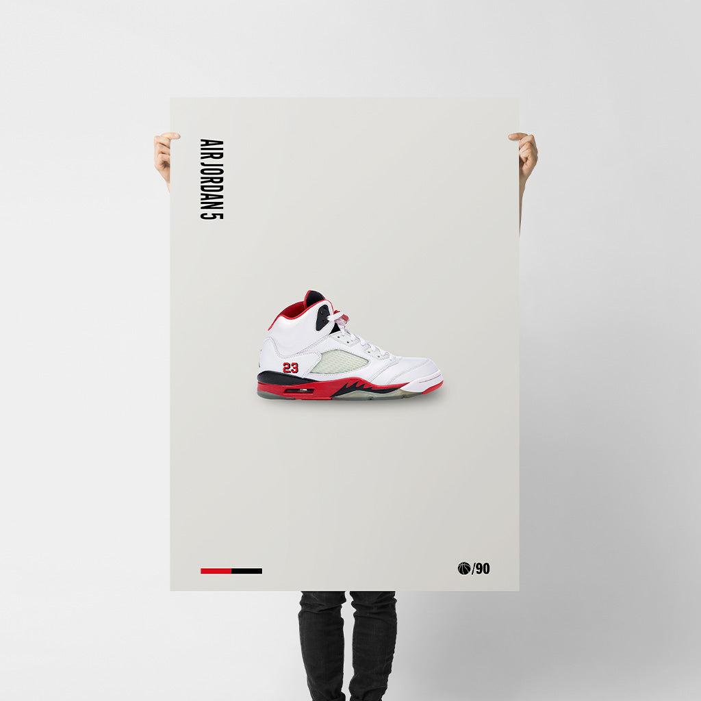 Air Jordan 5 Fire Red Poster — Minimal Sneaker Art Print