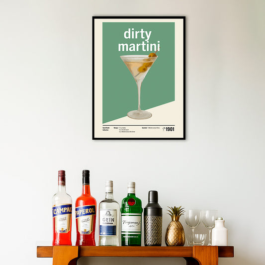 Minimal Dirty Martini Art Print — Modern Cocktail Recipe Poster | Bar & Kitchen Wall Art | 11x17, 12x18, 16x24, 20x30, 24x36