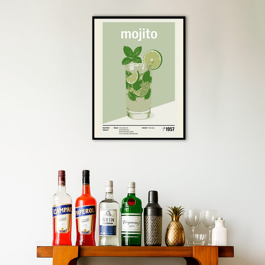 Minimal Mojito Art Print — Modern Cocktail Recipe Poster | Fresh Bar & Kitchen Wall Art | 11x17, 12x18, 16x24, 20x30, 24x36