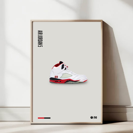 Air Jordan 5 Fire Red Poster — Minimal Sneaker Art Print