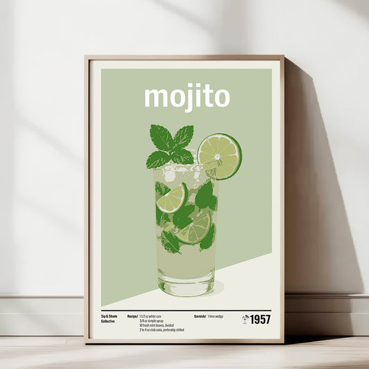 Minimal Mojito Art Print — Modern Cocktail Recipe Poster | Fresh Bar & Kitchen Wall Art | 11x17, 12x18, 16x24, 20x30, 24x36