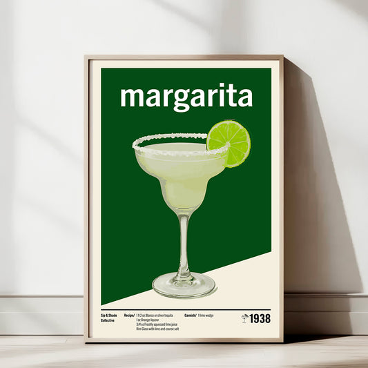 Minimal Margarita Art Print — Modern Cocktail Recipe Poster | Fresh Bar & Kitchen Wall Art | 11x17, 12x18, 16x24, 20x30, 24x36