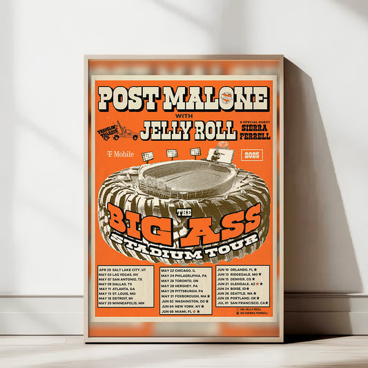 Post Malone Big Ass Stadium Tour Poster — Retro Concert Art Print