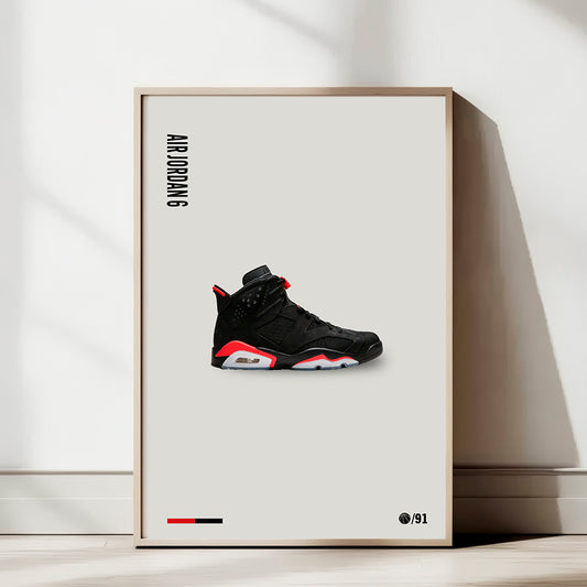 Air Jordan 6 Black Infrared Poster — Minimal Sneaker Art Print