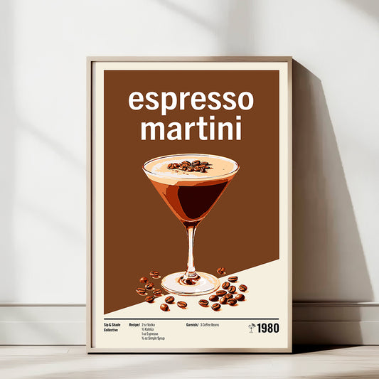 Minimal Espresso Martini Art Print — Modern Cocktail Recipe Poster | Bar & Kitchen Wall Art | 11x17, 12x18, 16x24, 20x30, 24x36