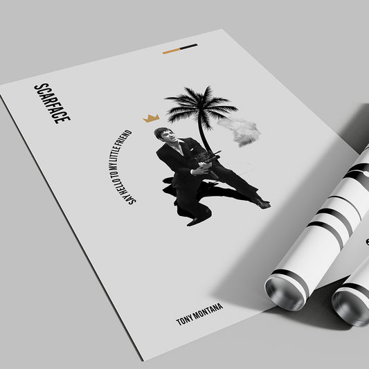 Minimal Scarface Art Print — Tony Montana "Say Hello to My Little Friend" Movie Poster | Urban Wall Art | 11x17, 12x18, 16x24, 20x30, 24x36