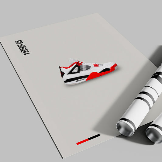 Air Jordan 4 Fire Red Poster — Minimal Sneaker Art Print