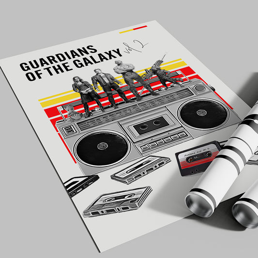 Minimal Guardians of the Galaxy Vol. 2 Art Print — Retro Cassette & Boombox Poster | Modern Pop Culture Wall Art | 11x17, 12x18, 16x24, 20x30, 24x36