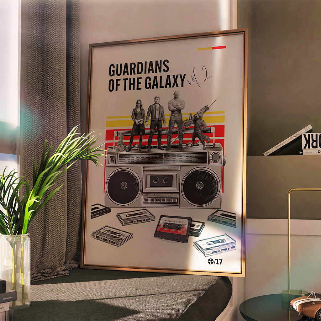 Minimal Guardians of the Galaxy Vol. 2 Art Print — Retro Cassette & Boombox Poster | Modern Pop Culture Wall Art | 11x17, 12x18, 16x24, 20x30, 24x36