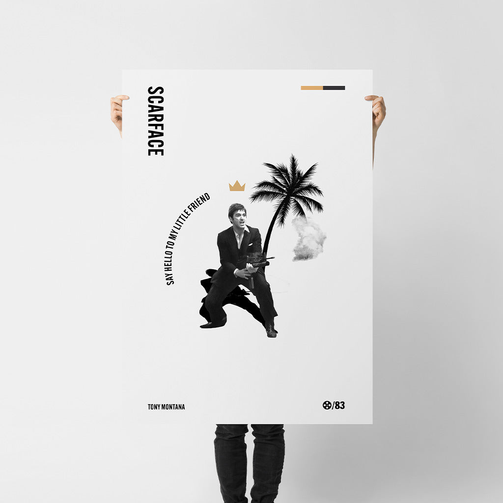 Minimal Scarface Art Print — Tony Montana "Say Hello to My Little Friend" Movie Poster | Urban Wall Art | 11x17, 12x18, 16x24, 20x30, 24x36