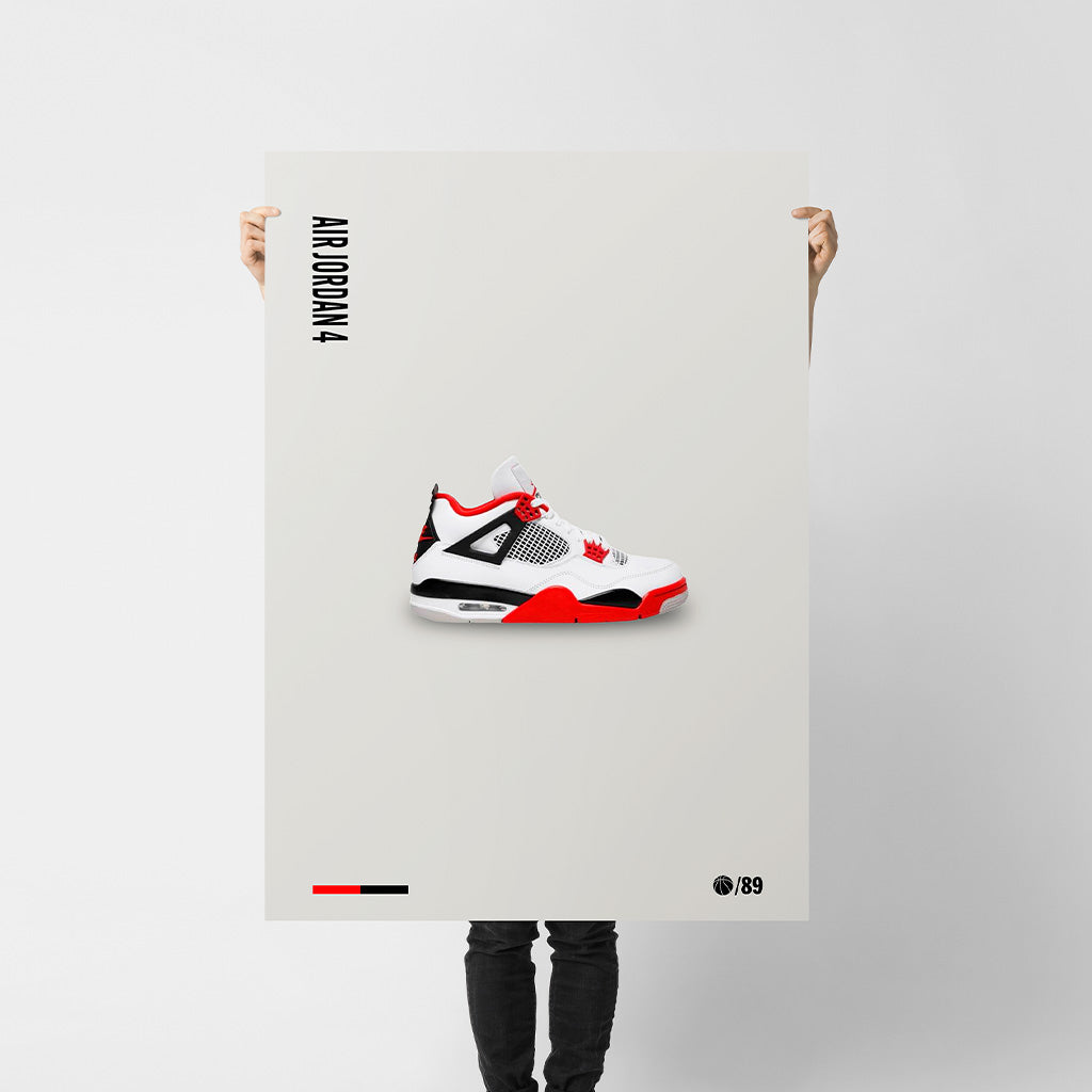 Air Jordan 4 Fire Red Poster — Minimal Sneaker Art Print
