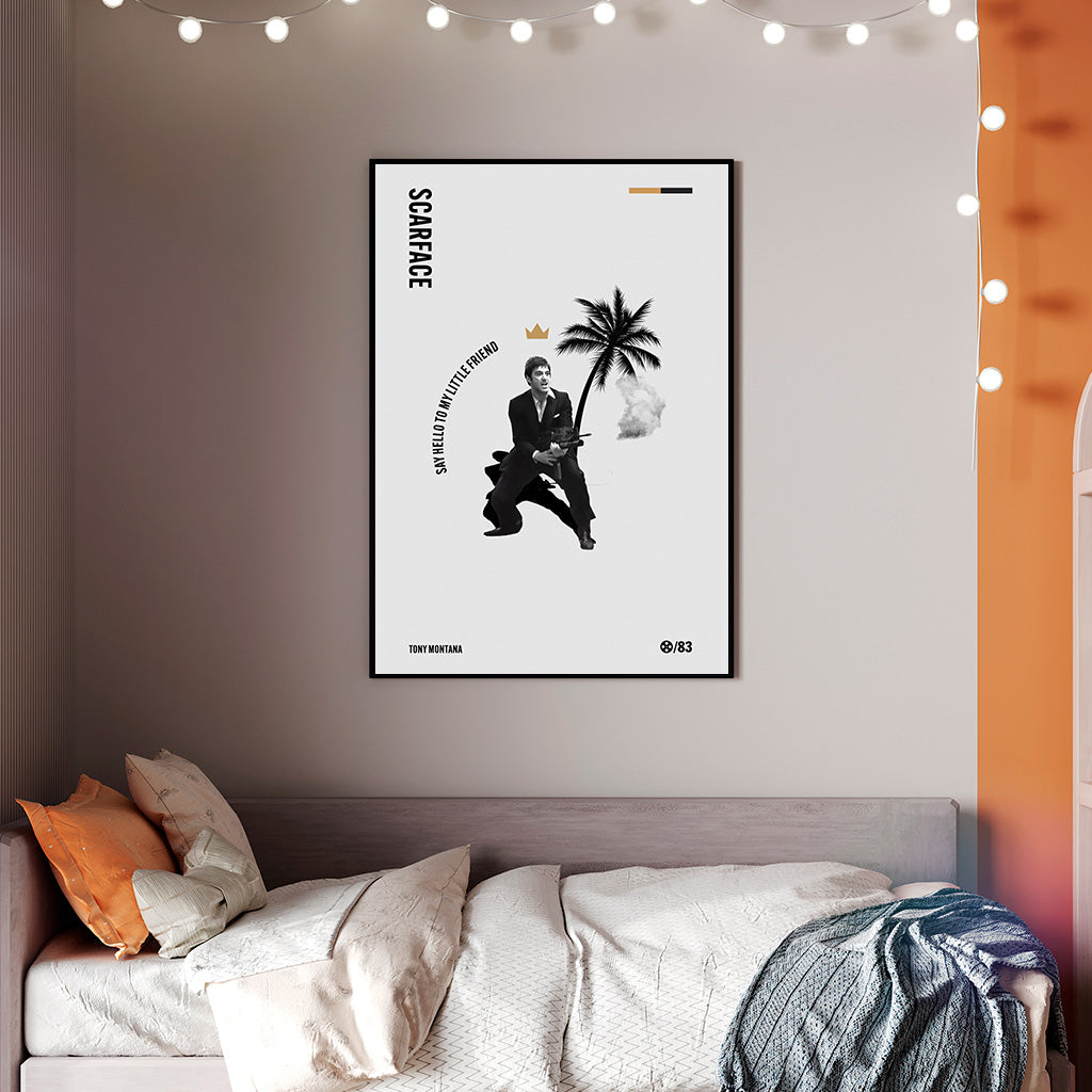Minimal Scarface Art Print — Tony Montana "Say Hello to My Little Friend" Movie Poster | Urban Wall Art | 11x17, 12x18, 16x24, 20x30, 24x36
