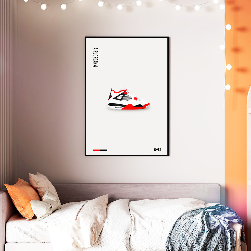 Air Jordan 4 Fire Red Poster — Minimal Sneaker Art Print